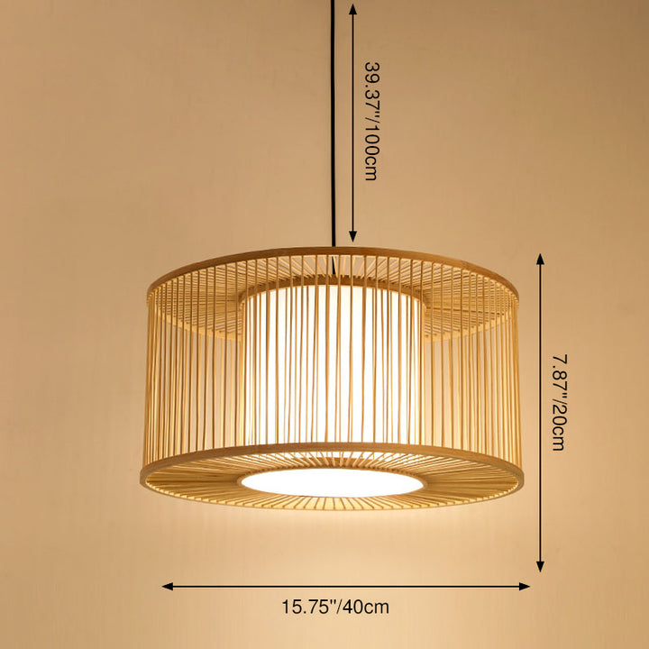 Suspension Luminaire à Tambour 1 Lumière en Tissage de Bambou Moderne 