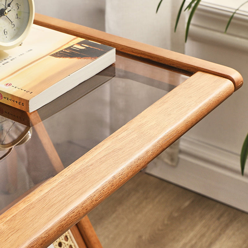 Contemporary Scandinavian Square Rubberwood Solid Wood Glass Side Table For Living Room