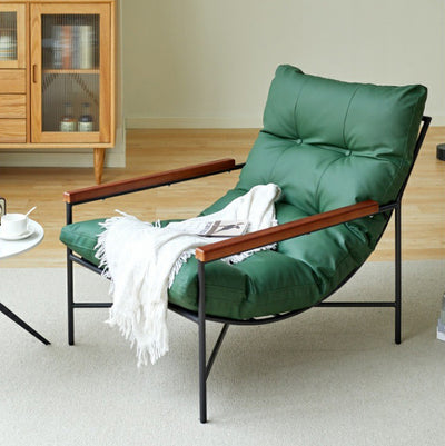 Modern Mid-Century Rectangular PU Leather Carbon Steel Rubberwood Solid Wood PP Cotton Recliner Backrest For Living Room