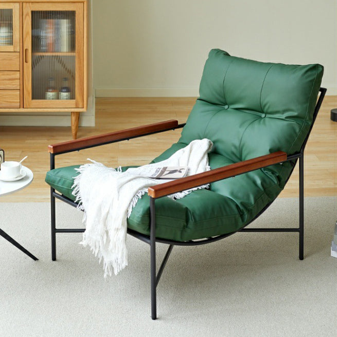 Modern Mid-Century Rectangular PU Leather Carbon Steel Rubberwood Solid Wood PP Cotton Recliner Backrest For Living Room