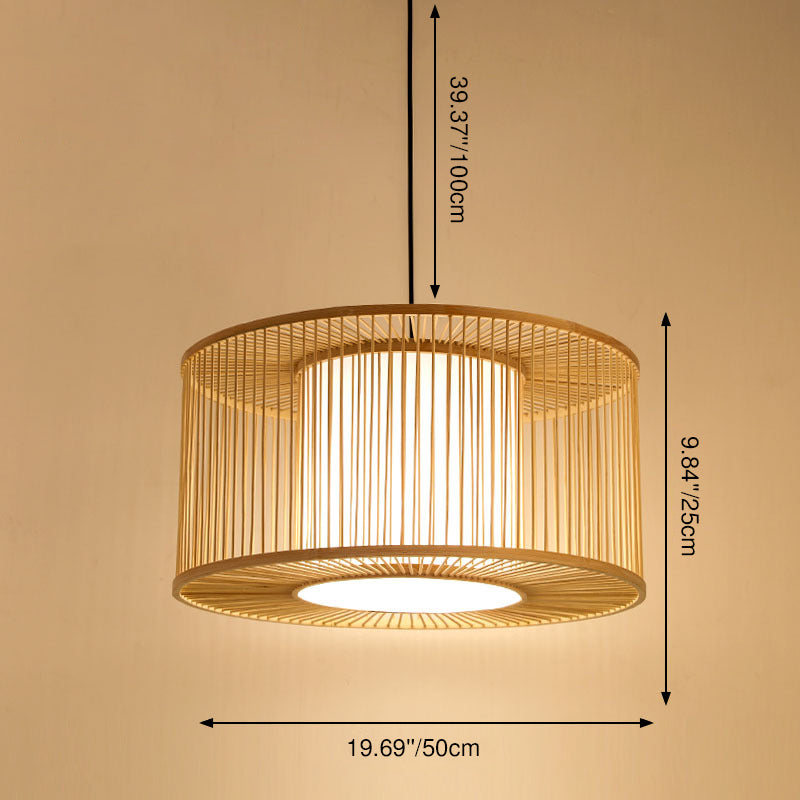Suspension Luminaire à Tambour 1 Lumière en Tissage de Bambou Moderne 