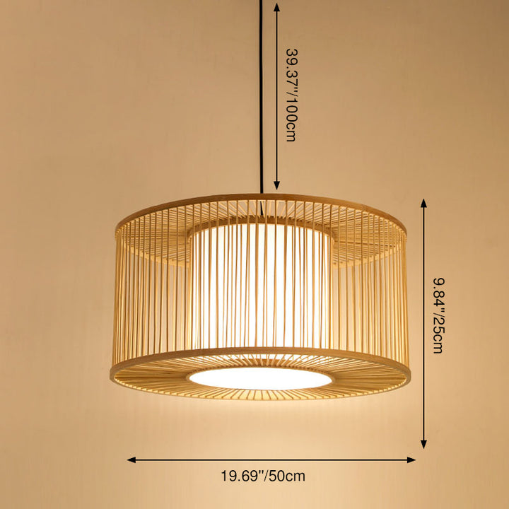Suspension Luminaire à Tambour 1 Lumière en Tissage de Bambou Moderne 