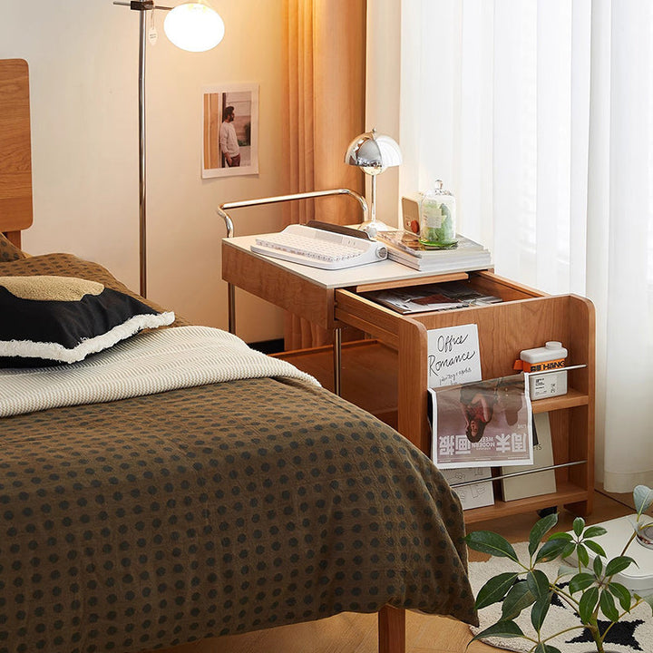 Zeitgenössischer japanischer abnehmbarer rechteckiger Massivholz-Beistelltisch 2-stufig für Wohnzimmer 