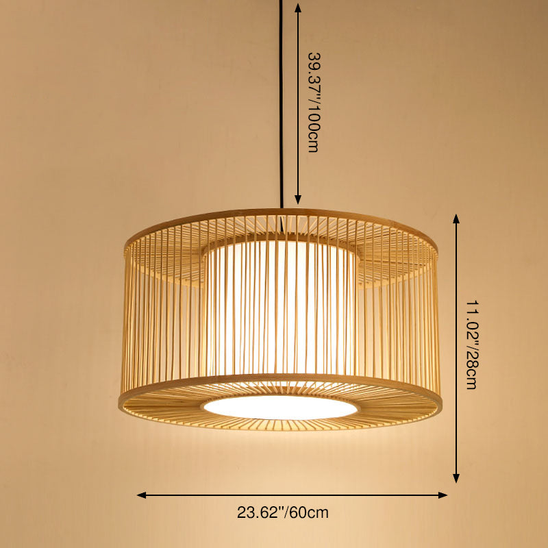 Suspension Luminaire à Tambour 1 Lumière en Tissage de Bambou Moderne 