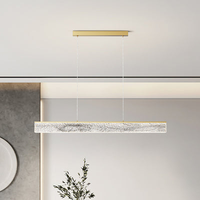 Modern Minimalist Rectangular Copper Resin LED Island Light Chandelier For Dining Room