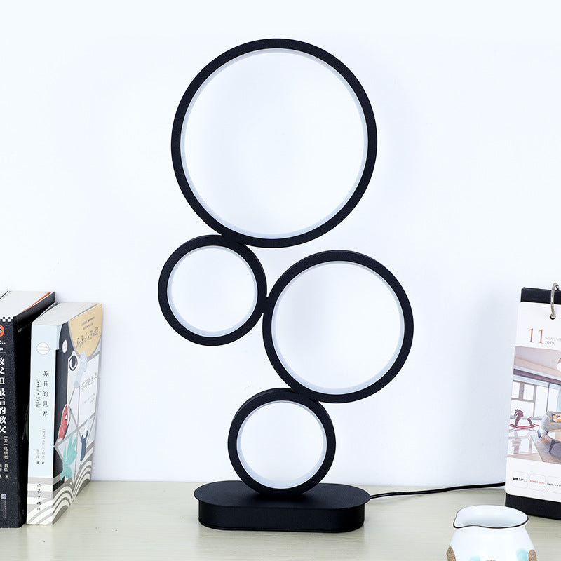 Moderne minimalistische Multi-Kreis Aluminium Eisen Silikon LED Tischlampe für Schlafzimmer 