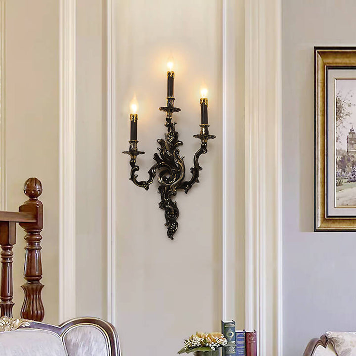 Candelabro de pared de 3 luces de cobre negro francés tradicional para sala de estar 
