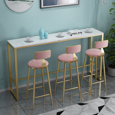 Conjunto de taburetes y mesa contemporáneo escandinavo de hierro, terciopelo, esponja, mármol, redondo y rectangular para cocina 