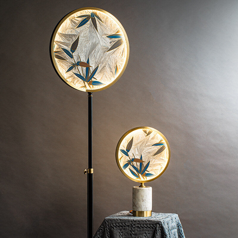 Vintage Chinese Hand Painted Enamel Round Marble Base LED Table Lamp