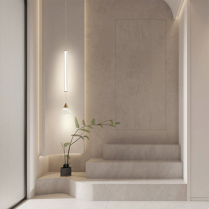 Moderne minimalistische gerade Eisenglas LED Pendelleuchte für Wohnzimmer 