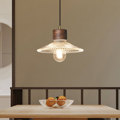 Traditionelle chinesische Pendelleuchte aus Eisen, Walnuss und Glas, konisch, schirmförmig, 1 Licht, für Esszimmer 