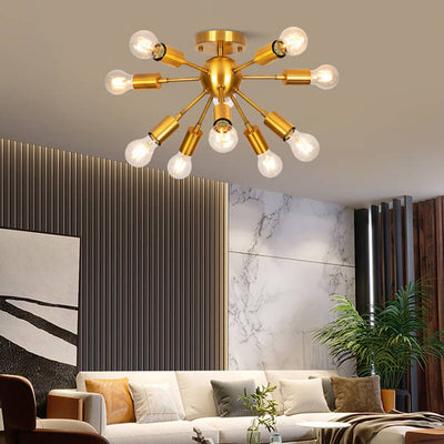 Modern Golden Glamour Iron-Finished Frame Glass 10-Light Chandelier