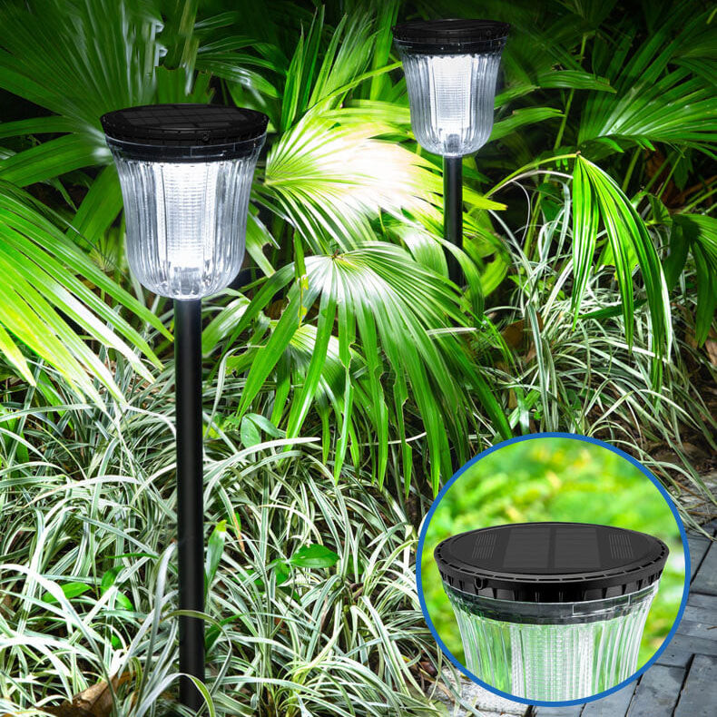 Lampe de pelouse LED moderne noire transparente solaire extérieure imperméable à insérer dans le sol du jardin 