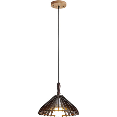 Japanischer Wabi-Sabi Stil Walnuss Konisch Hohl 1-Licht Pendelleuchte 