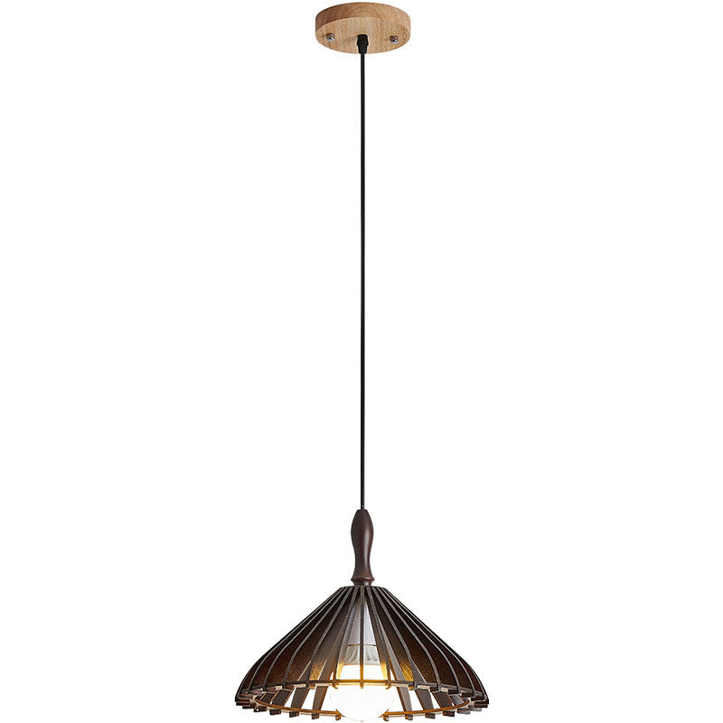 Japanischer Wabi-Sabi Stil Walnuss Konisch Hohl 1-Licht Pendelleuchte 