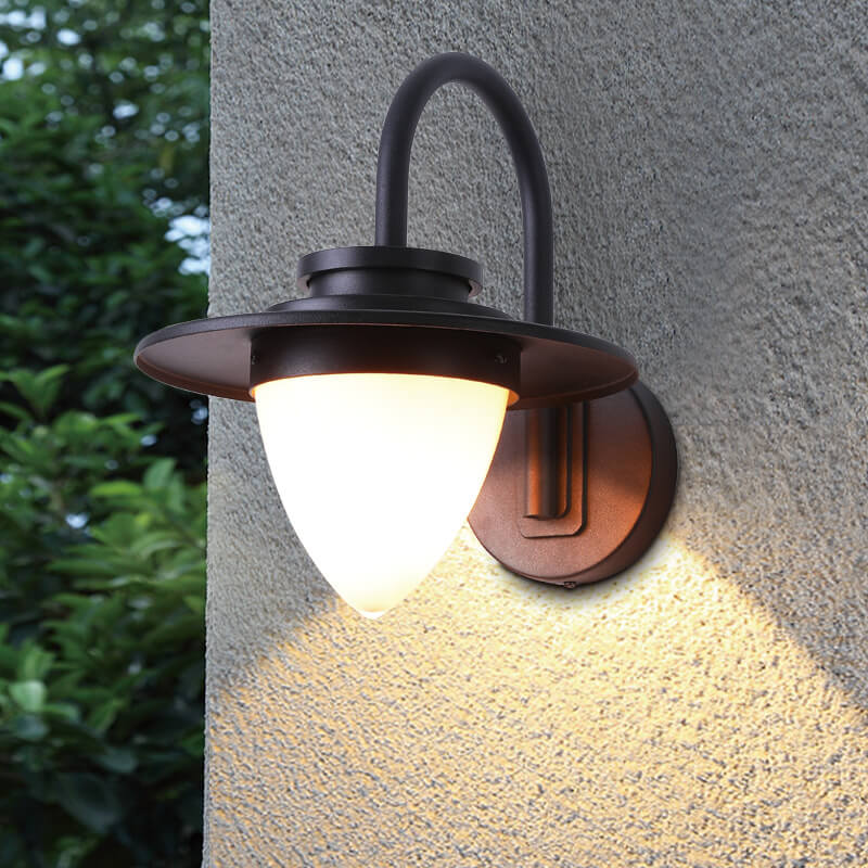 Contemporary Retro Peach Glass Iron Outdoor Waterproof 1-Light Wall Sconce Lamp For Garden