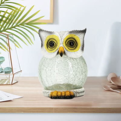 Solar Outdoor Simulation Resin Owl Ice Crackle LED Table Lamp