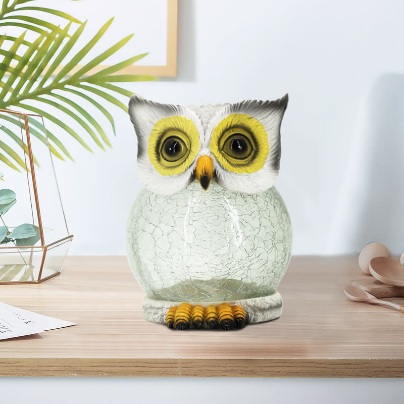 Solar Outdoor Simulation Resin Owl Ice Crackle LED Table Lamp