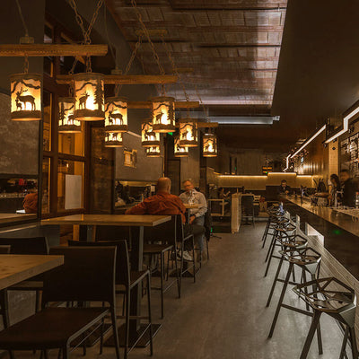 Industrielle Retro Kreative Lange Streifen Holz Zylinder Lampenschirm 3/5-Licht Kronleuchter 