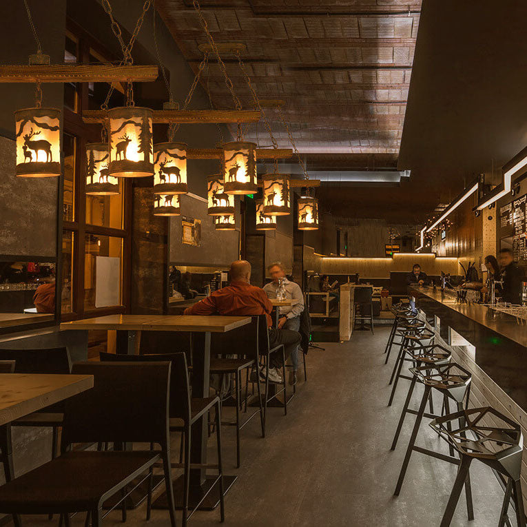Industrielle Retro Kreative Lange Streifen Holz Zylinder Lampenschirm 3/5-Licht Kronleuchter 