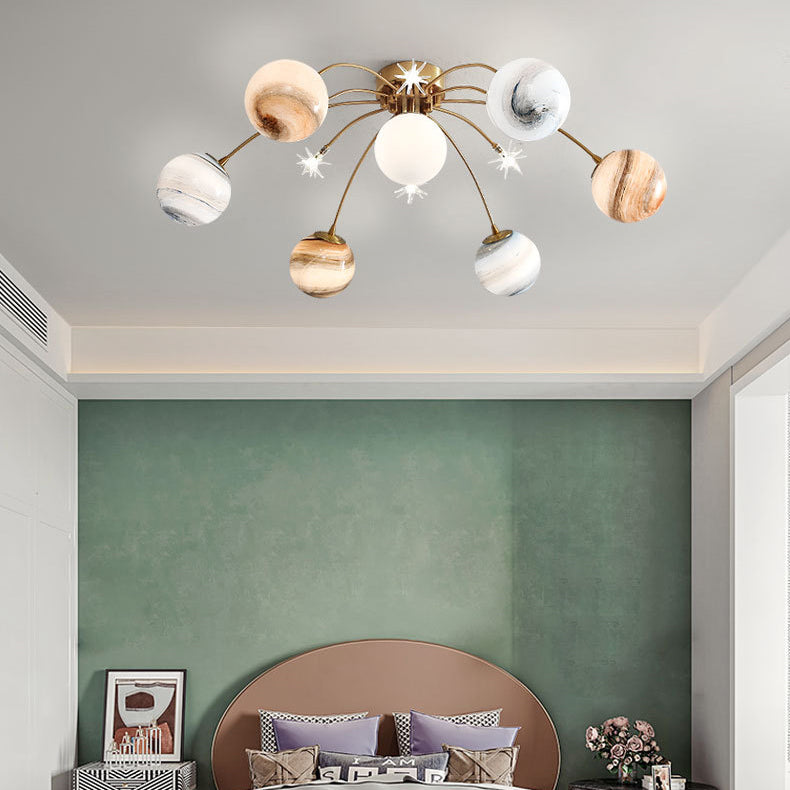 Plafonnier semi-encastré contemporain créatif ciel étoilé lune en verre de fer à 13 lumières pour chambre 