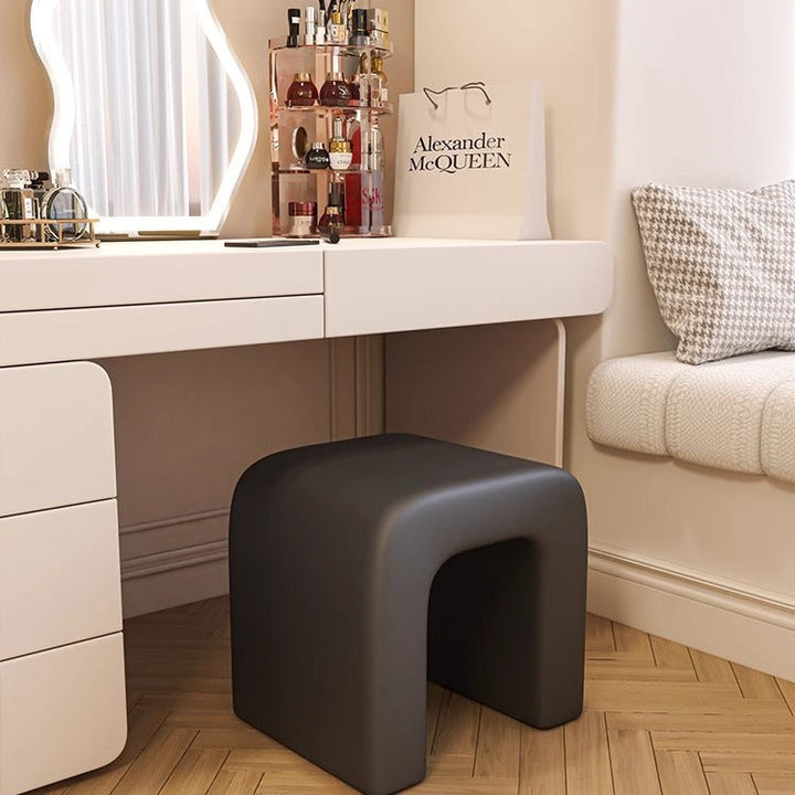 Modern Minimalist Square Arched PU Leather Plywood Frame Vanity Stool For Bedroom