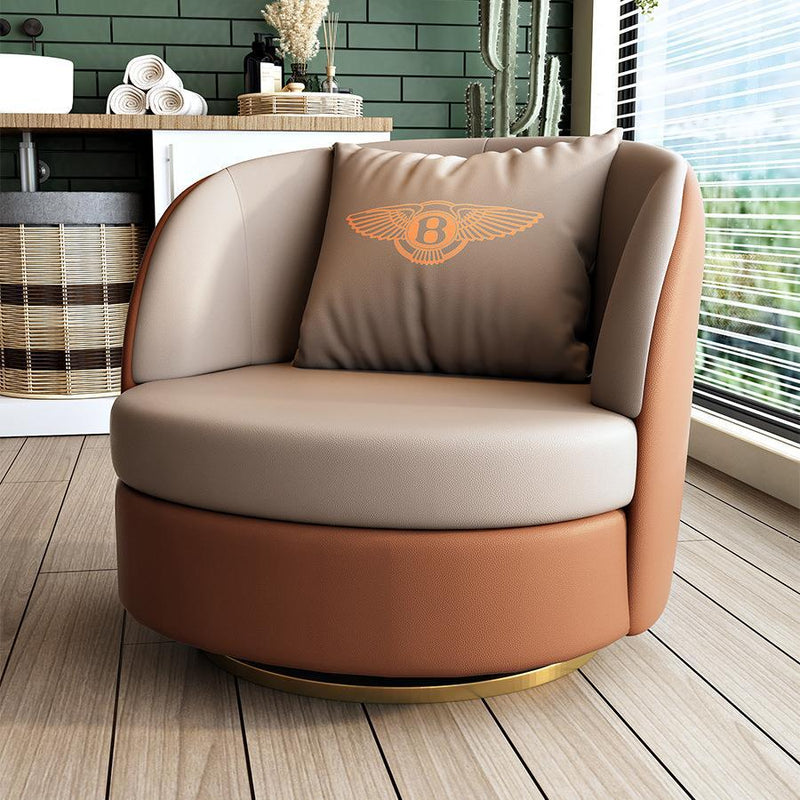 Modern Luxury Round Cat Scratch Leather Upholstered Swivel Accent Chair Backrest Armrest For Living Room