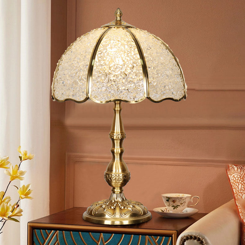 Modern Luxury Umbrella Half Circle Full Copper Crystal 1-Light Table Lamp For Bedroom