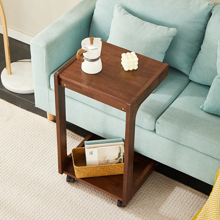 Modern Minimalist Rectangular MDF Nan Bamboo Side Table 2-Tier For Living Room
