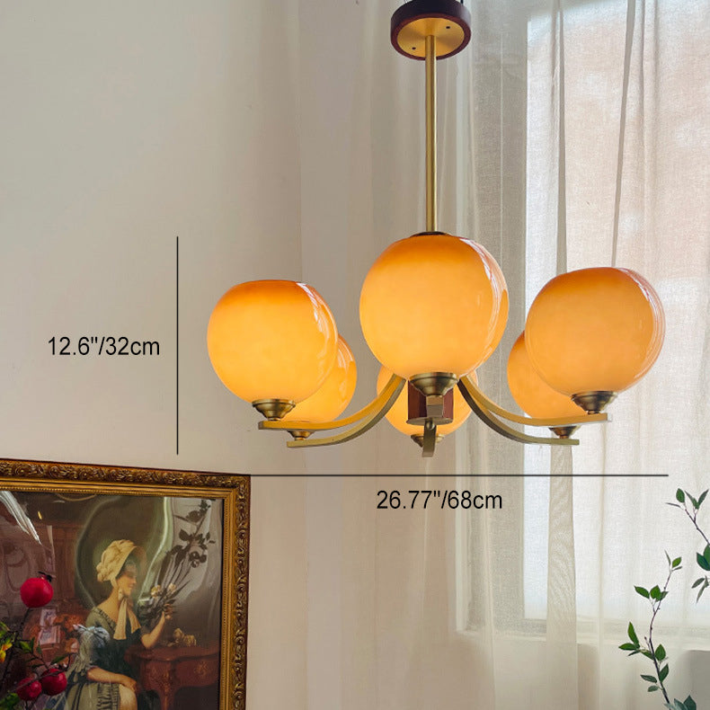 Araña vintage redonda de cobre y cristal con 6 luces para salón 