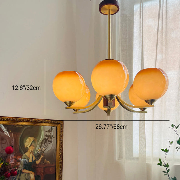 Araña vintage redonda de cobre y cristal con 6 luces para salón 