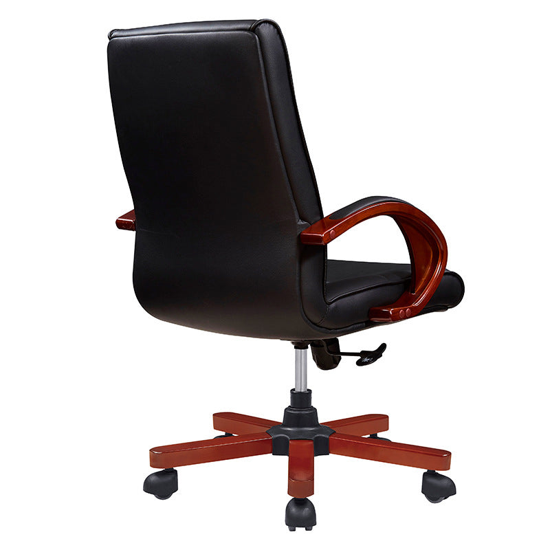 Moderner minimalistischer gebogener PU-Leder-Schwamm-Massivholz-Nylon-Schreibtischstuhl mit Rückenlehne und Armlehne für das Home Office 