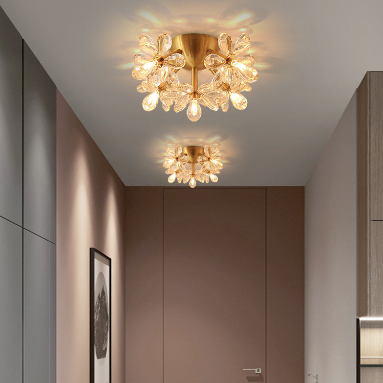 Moderne minimalistische Blume Messing Kristall 3/5/6/7 Licht Unterputz Deckenleuchte für Wohnzimmer 