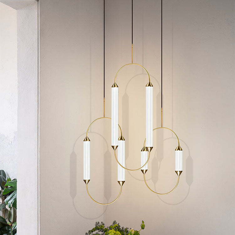 Zeitgenössische industrielle Streifen elliptische Eisen Glas LED Pendelleuchte für Esszimmer 