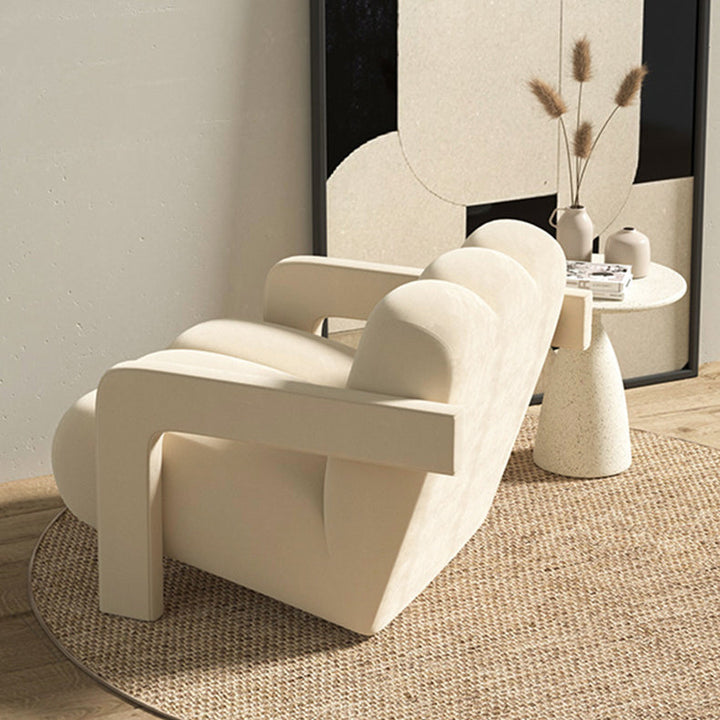 Sillón individual contemporáneo escandinavo de terciopelo y tejido sherpa con madera y espuma, con respaldo y reposabrazos, para sala de estar 