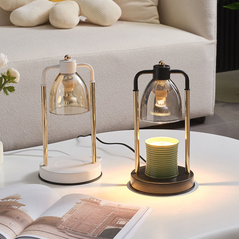Lámpara de mesa rectangular nórdica contemporánea de hierro y vidrio cónico de 1 luz con cera derretida para dormitorio 