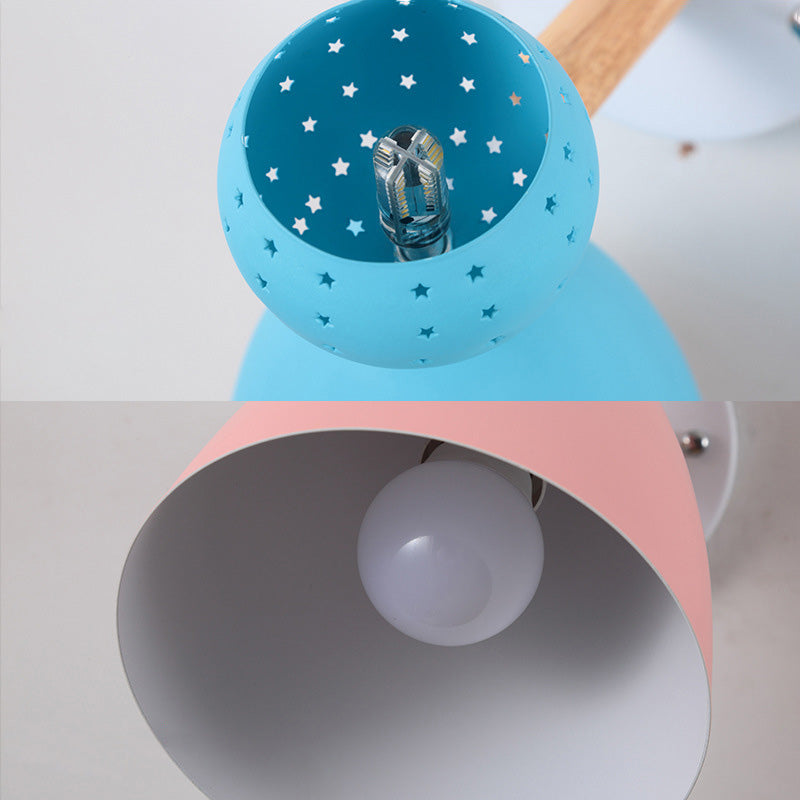 Zeitgenössische skandinavische Macaron Holz Eisen Runde 1-Licht Wandleuchte Lampe für Wohnzimmer 