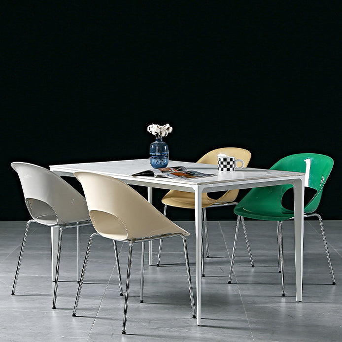 Silla de comedor contemporánea y creativa con respaldo cuadrado calado de plástico y hierro para comedor 