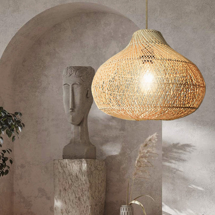 Traditionelle chinesische runde gewebte Holz-Pendelleuchte mit 1 Licht für Esszimmer 