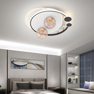 Contemporary Nordic Iron Acrylic Elliptical Star LED Semi-Flush Mount Ceiling Light For Bedroom