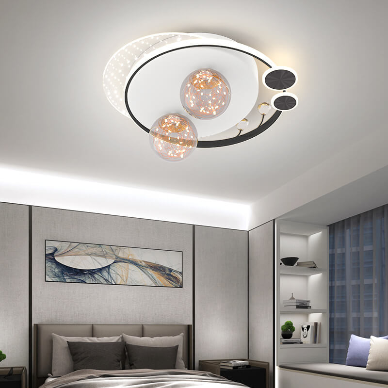 Contemporary Nordic Iron Acrylic Elliptical Star LED Semi-Flush Mount Ceiling Light For Bedroom