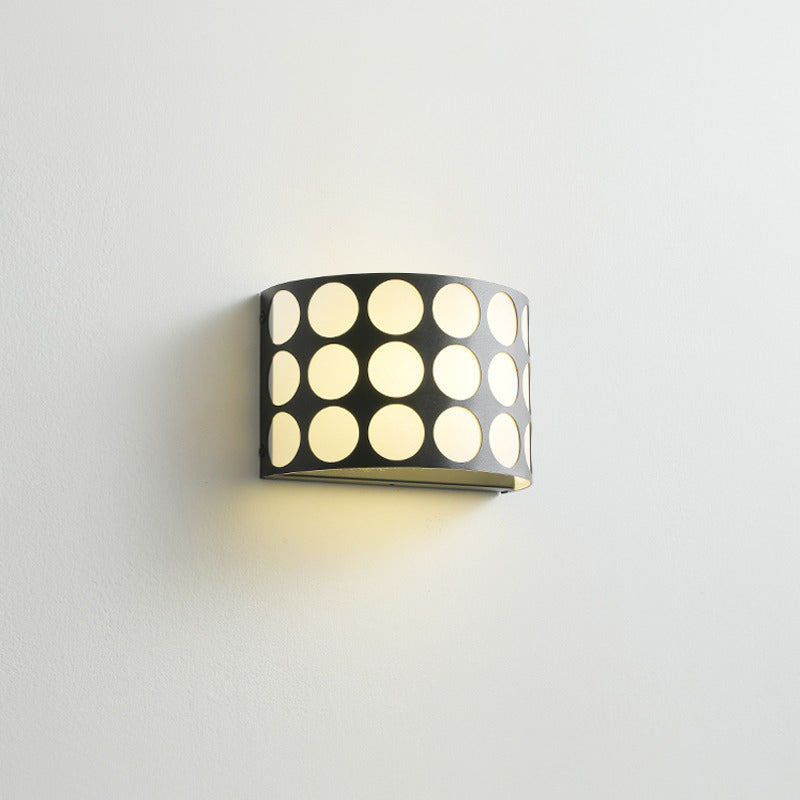 Contemporary Scandinavian Half Cylinder Dot Fabric Iron LED Wall Sconce Lamp For Living Room