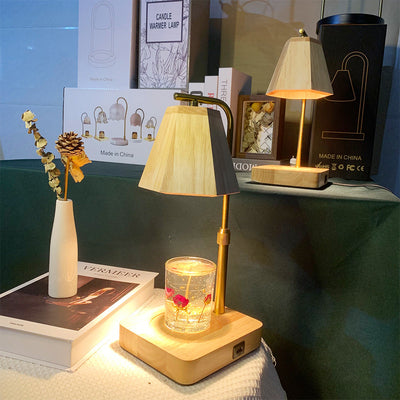Zeitgenössische kreative sechseckige anhebbare 1-Licht-Schmelzwachs-Tischlampe aus Holz für Schlafzimmer 