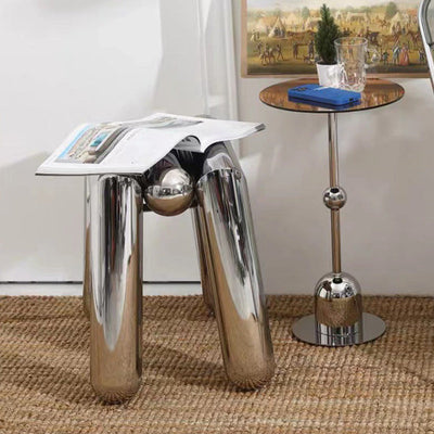 Modern Minimalist Stainless Steel Geometric Round Tube Splicing Footstool For Entryways