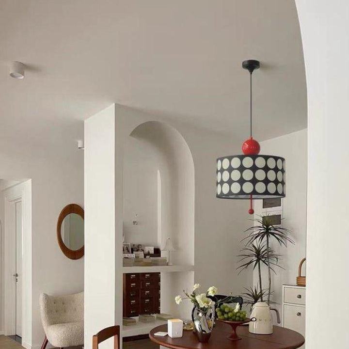 Contemporary Retro Drum Checkerboard Faux Leather Lampshade 3-Light Pendant Light For Dining Room
