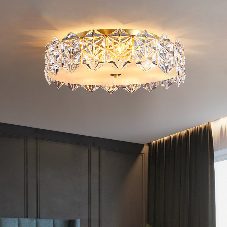 Plafonnier moderne minimaliste rond en cristal et cuivre complet à 4/6 lumières pour salon 