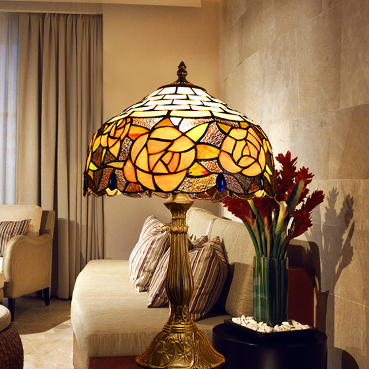 Traditionelle Tiffany Vintage Rose Buntglas 1-Licht Tischlampe fürs Arbeitszimmer 