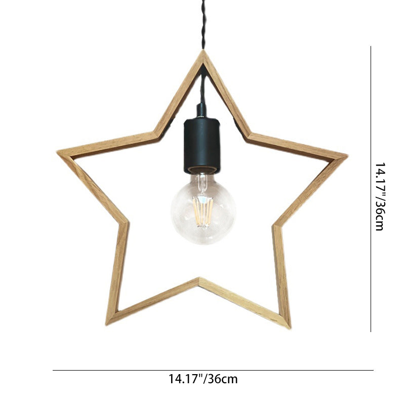 Zeitgenössische kreative Massivholz Pentagramm Stern 1-Licht Pendelleuchte für Wohnzimmer 