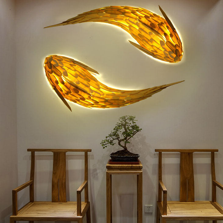 Modern Decorative Carp Linden Wood Hardware 2-Light Wall Sconce Lamp