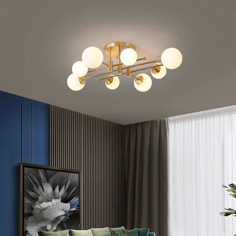 Luz de techo semiempotrada de lujo nórdico de vidrio mágico con línea de latón de 6/8 luces 